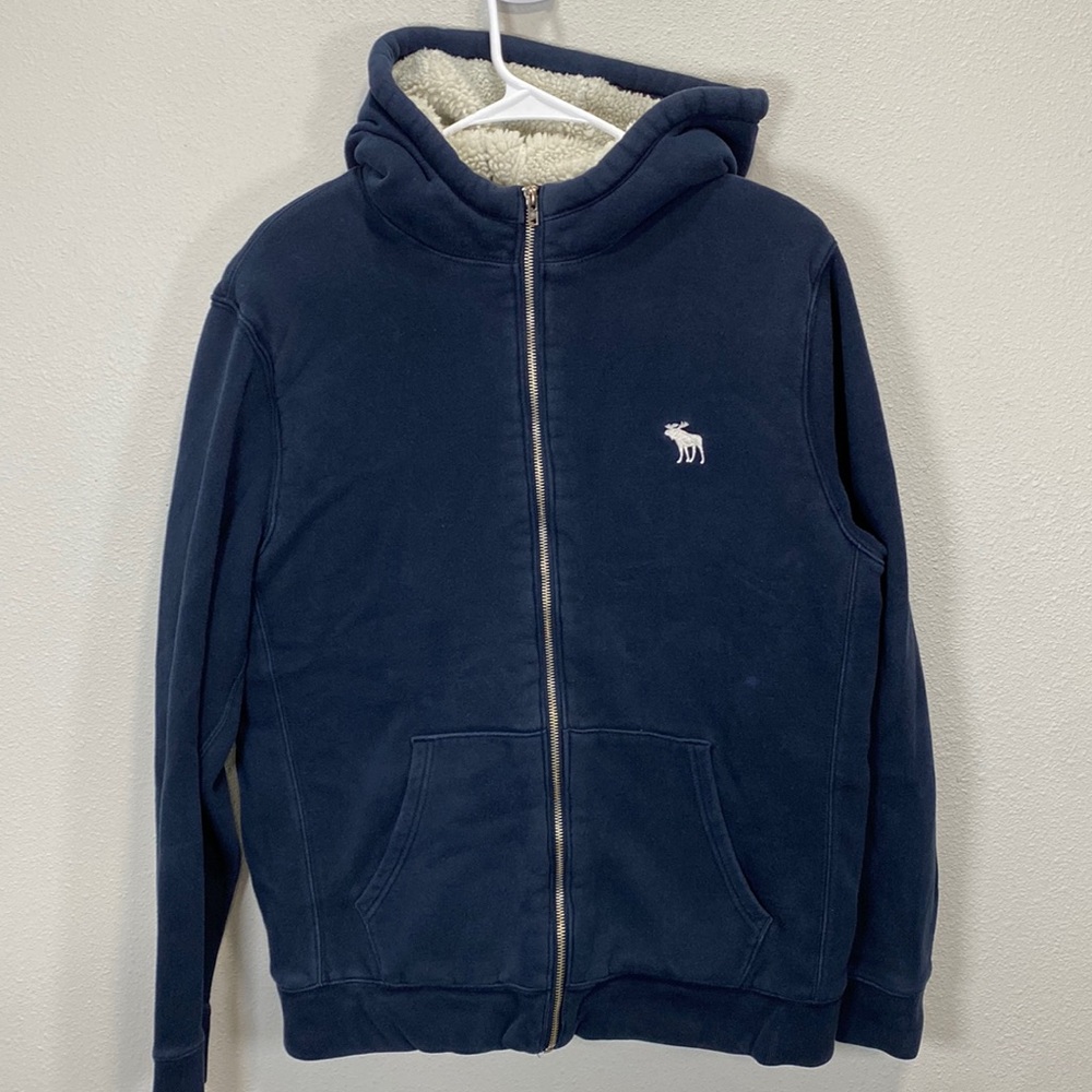 Abercrombie & Fitch Sherpa lined full zip hoodie jacket blue navy